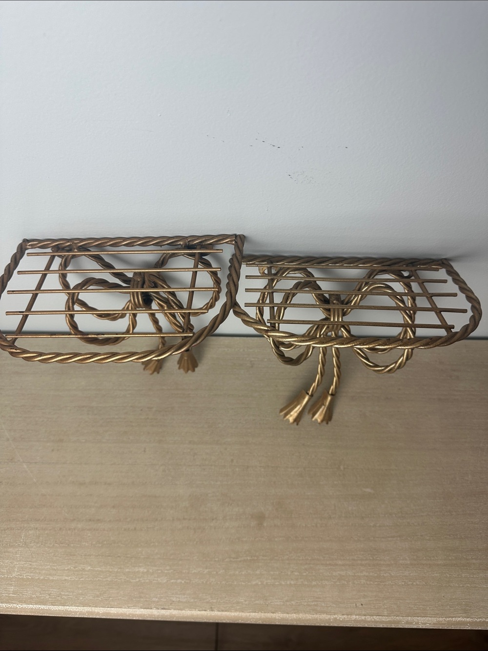 Homco MCM Gold Rope Bow Wall Display Shelves - Pair - Picture 4 of 6